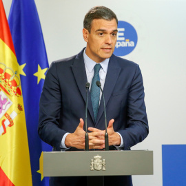 El presidente del Gobierno, Pedro Sánchez, durante la rueda de prensa posterior a la cumbre europea celebrada en Bruselas. EFE/Horst Wagner