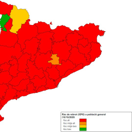 Mapa del risc de rebrot del coronavirus per comarques.