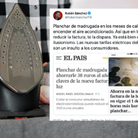 Imagen combinada de una plancha y un tuit de Rubén Sánchez. — Freepik