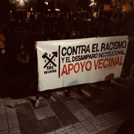 Marcha en San Blas contra el fascismo y el racismo. Twitter del PCM.