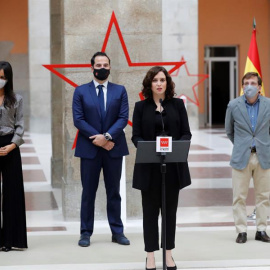 La presidenta regional Isabel Díaz Ayuso , durante su intervención en el homenaje que la Comunidad de Madrid rinde este domingo / EFE