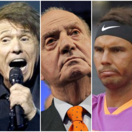 Raphael, Juan Carlos y Rafa Nadal, actuales Hijos Adoptivos de Madrid. / EFE