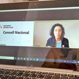Marta Rovira durant la seva intervenció telemàtica la Consell Nacional d'Esquerra des de l'exili de Ginebra.
