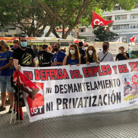 Trabajadores de Cercanías en una manifestación en Málaga en Agosto de 2021.