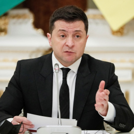 El presidente de Ucrania, Volodymyr Zelenski, en una reunión con el presidente de Azerbaiyán.