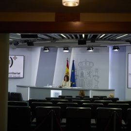 La ministra de Sanidad, Carolina Darias, durante la rueda de prensa posterior al Consejo Interterritorial del Sistema Nacional de Salud, a 28 de julio de 2021.