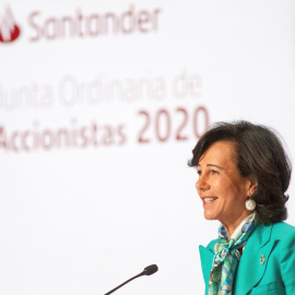 La presidenta del Banco Santander, Ana Botín, durante su intervención en la junta de accionistas. EFE/Banco Santander