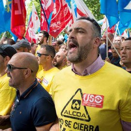 Protesta de trabajadores de Alcoa en Madrid. / EFE