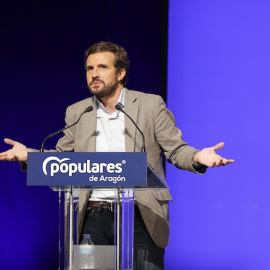El presidente del PP, Pablo Casado, en el XIV Congreso Autonómico del PP de Aragón, a 19 de diciembre de 2021, en Zaragoza.- Fabián Simón / Europa Press