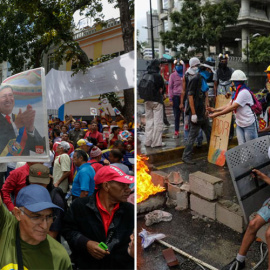 Simpatizantes oficialistas se concentran en apoyo a la instalación de la Asamblea Nacional Constituyente, en una imagen y, opositores se manifiestan en contra. EFE