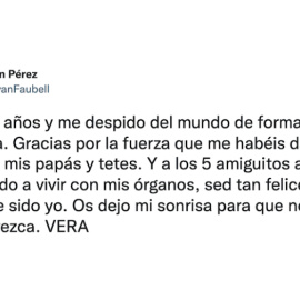 El tuit de Iván Pérez, padre de la pequeña Vera.