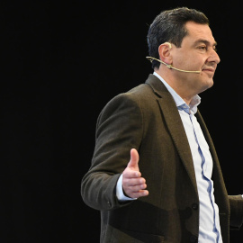 17/01/22. El presidente de la Junta de Andalucía, Juanma Moreno, durante el XIV Congreso del Partido Popular de Castilla y León, en León a 15 de enero de 2022.