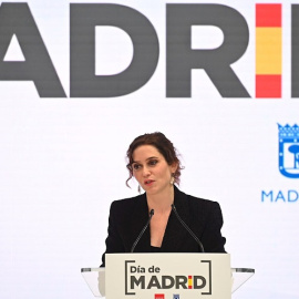La presidenta de la Comunidad de Madrid, Isabel Díaz Ayuso, durante su intervención en Fitur 2022.- Fernando Villar / EFE