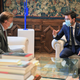 Una imatge de la reunió d'aquest dimecres entre Ximo Puig i Pere Aragonès.