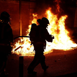 Imagen de la protesta en Madrid este sábado por las restricciones de movilidad.