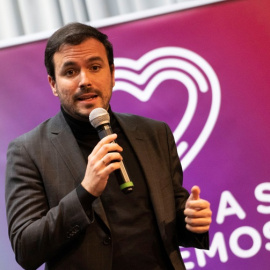 ARANDA DE DUERO (BURGOS), 05/02/2022.- El ministro de Consumo y coordinador general de IU, Alberto Garzón, durante el mitin electoral de Unidas Podemos para las elecciones autonómicas de Castilla y León celebrado este sábado en Aranda de Duero (Burgos