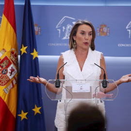 08/09/2021.- La portavoz del PP, Cuca Gamarra, durante la rueda de prensa ofrecida este miércoles en el Congreso. EFE/Javier Lizón
