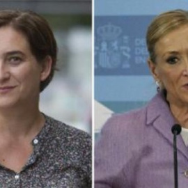 La alcaldesa de Barcelona, Ada Colau, y la presidenta de la Comunidad de Madrid, Cristina Cifuentes