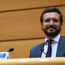 Pablo Casado, a su llegada para presidir una reunión de los grupos parlamentarios del Congreso y el Senado en Madrid.- Víctor Lerena / EFE