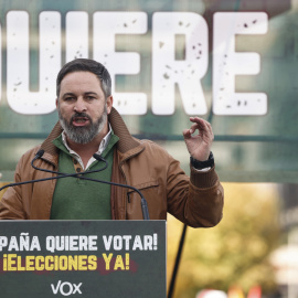 El líder de Vox, Santiago Abascal, en la plaza de Colón de Madrid.