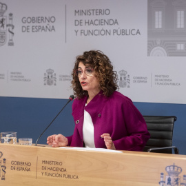La ministra de Hacienda y Función Pública, María Jesús Montero, en una rueda de prensa en la sede de su Departamento. E.P./Alberto Ortega