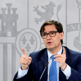 El ministro de Sanidad Salvador Illa durante la rueda de prensa para analizar la situación de la pandamia de covid-19 este miércoles en Madrid