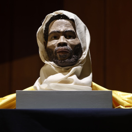 Reconstrucción facial de San Isidro Labrador, durante la presentación de las conclusiones del estudio forense del cuerpo del patrón de Madrid. EFE/ Sergio Pérez