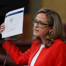 La vicepresidenta del Gobierno y ministra de Asuntos Económicos, Nadia Calviño defiende el Real Decreto-ley sobre la ley del Impuesto sobre Sociedades, y el texto refundido de la Ley del Impuesto sobre la Renta de no Residentes durante el Pleno del Cong