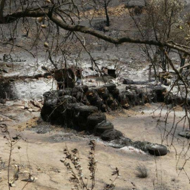 Zona afectada por el incendio que desde el pasado viernes afecta a la zona toledana de Almorox y a las localidades madrileñas de Cadalso de los Vidrios y Cenicientos.(JOSÉ ÁNGEL | EFE)