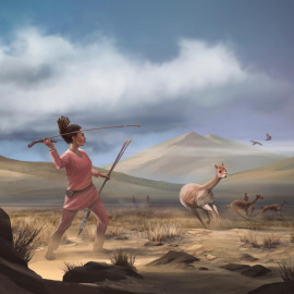 Ilustración de una cazadora que representa a los cazadores que pudieron haber aparecido en los Andes hace 9.000 años.