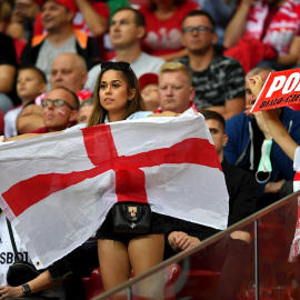 La grada polaca en el partido entre Inglaterra y Polonia.