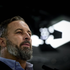 El presidente de Vox, Santiago Abascal, interviene en una rueda de prensa del Comité de Acción Política de Vox, en su sede nacional, a 30 de agosto de 2021, en Madrid, (España).