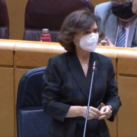 Carmen Calvo durante la sesión de control al Gobierno en el Senado