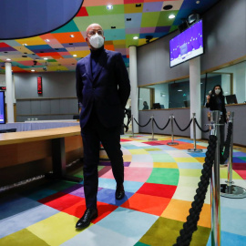 El presidente del Consejo Europeo, Charles Michel, este martes durante una videoconferencia con distintos líderes europeos sobre la lucha contra el terrorismo.