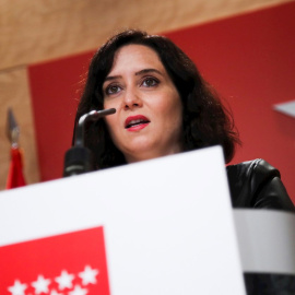 La presidenta de la Comunidad de Madrid, Isabel Díaz Ayuso durante la rueda de prensa de este miércoles tras la reunión del Consejo de Gobierno.