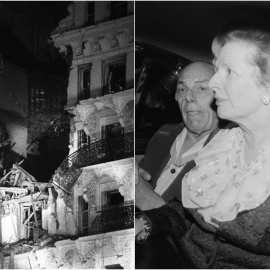 Margaret Thatcher y su marido, tras el atentado del IRA en el Grand Hotel de Brighton.