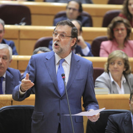 Mariano Rajoy, siendo presidente del Gobierno, interviene en la sesión de control al Gobierno en el Senado, el 28 de abril de 2015