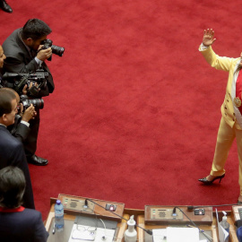 La vicepresidenta de Perú, Dina Boluarte, tras ser elegida presidenta interna por el Congreso del país, tras la destitución de Pedro Castillo, en Lima. — Sebastian Castaneda / REUTERS