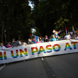 Varias personas durante la manifestación del Orgullo LGTBI, el pasado 3 de julio de 2021, en Madrid.