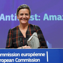 La vicepresidenta del Ejecutivo comunitario responsable de Competencia, Margrethe Vestager, durante la rueda de prensa.