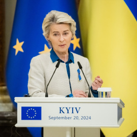 La presidenta de la Comisión Europea, Ursula von der Leyen, en una conferencia de prensa, a 20 de septiembre de 2024.