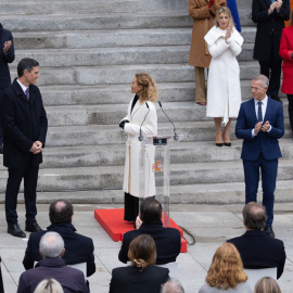 06/12/2022.- La presidenta del Congreso, Meritxell Batet, interviene durante el acto institucional por el Día de la Constitución, acompañada de Pedro Sánchez, Pedro González-Trevijano y Ander Gil. Eduardo Parra / Europa Press