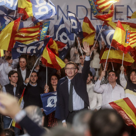 El presidente del Partido Popular, Alberto Núñez Feijóo, en el acto 'En defensa de un gran país', en Valencia. E.P./Rober Solsona