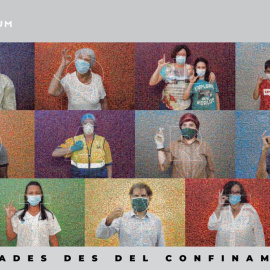 Un detall del mosaic de Joan Fontcuberta i Òmnium sorgit del confinament i que homenatja la solidaritat amb la llengua de signes.