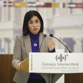 La ministra de Sanidad, Carolina Darias, tras la reunión del Consejo Interterritorial del Sistema Nacional de Salud, este lunes en Mérida.