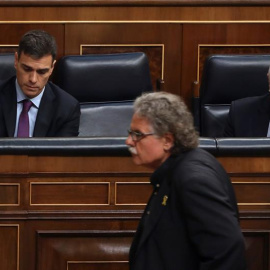 27/06/2018.- El portavoz de ERC, Joan Tardà, pasa ante el jefe del Ejecutivo, Pedro Sánchez y el ministro de Exteriores, Josep Borrell, durante el pleno del Congreso ante el que comparece Sánchez para informar de la posición que trasladará al primer 