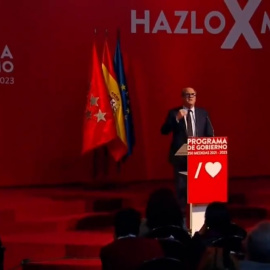 El candidato socialista para la Comunidad de Madrid, Ángel Gabilondo, durante la presentación de su programa electoral.