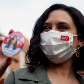 La presidenta madrileña, Isabel Díaz Ayuso, durante un acto de campaña electoral del Partido Popular en San Sebastián de los Reyes, Madrid.