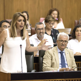 La presidenta de la Junta de Andalucía, Susana Díaz, durante la sesión de control en el Parlamento andaluz.