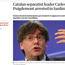 La peça que el britànic 'Guardian' ha dedicat a la detenció de Puigdemont.